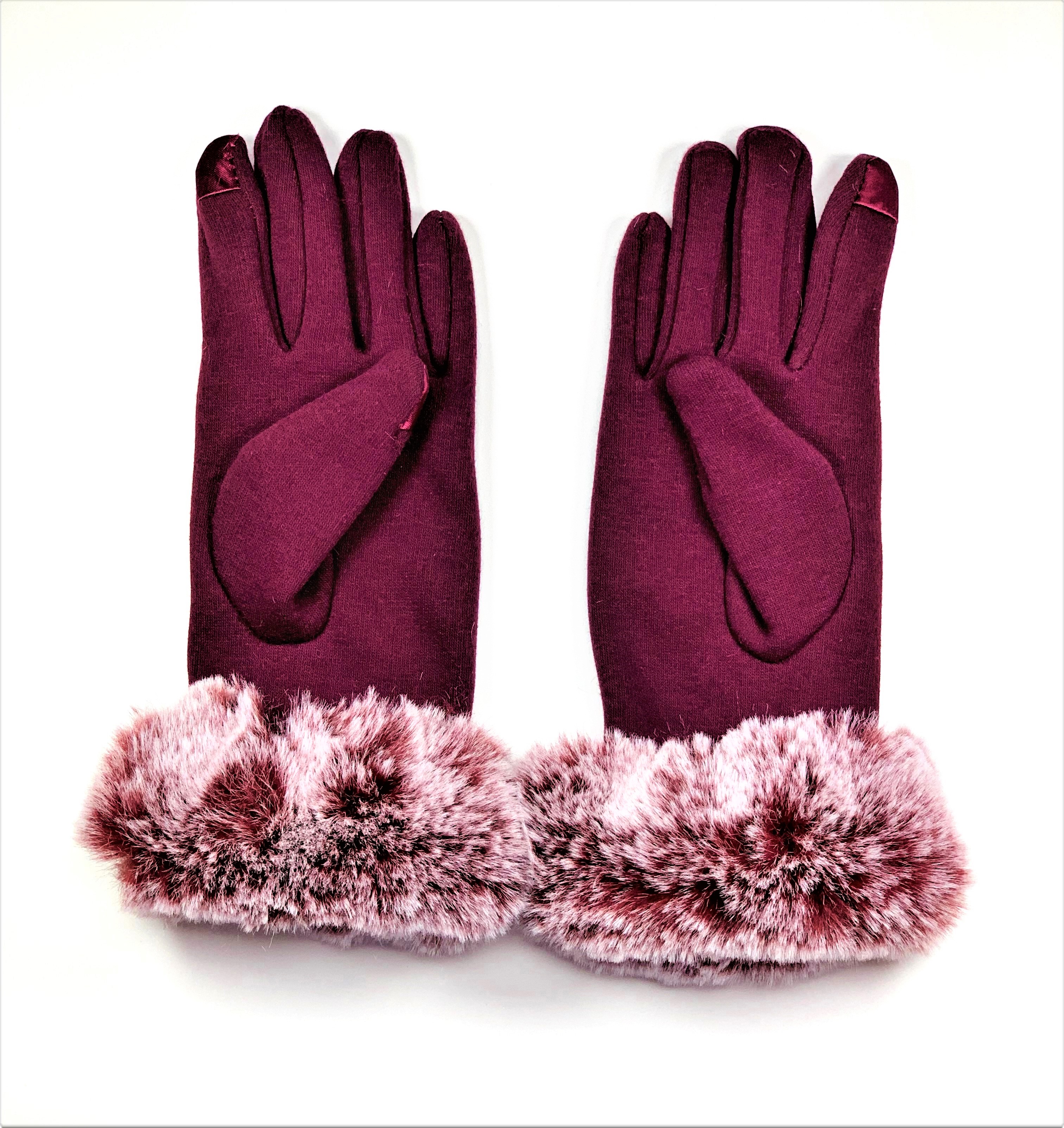 Fashion Snaps Gloves - Wine Red Galaxy Fur Gloves with 1-Snap - Elle ...